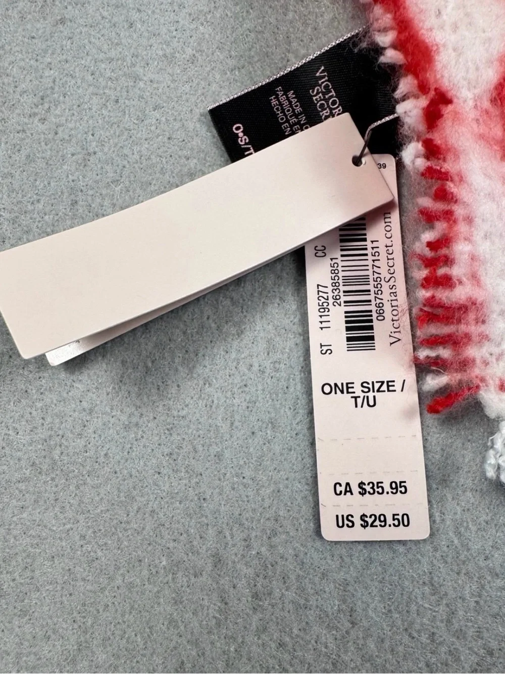 Victoria's Secret White and Red hearts Fringe Blanket Scarf